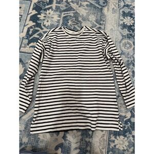 AYR the French Fry Tee Long Sleeve Easy Striped Navy White Cotton Casual Top S